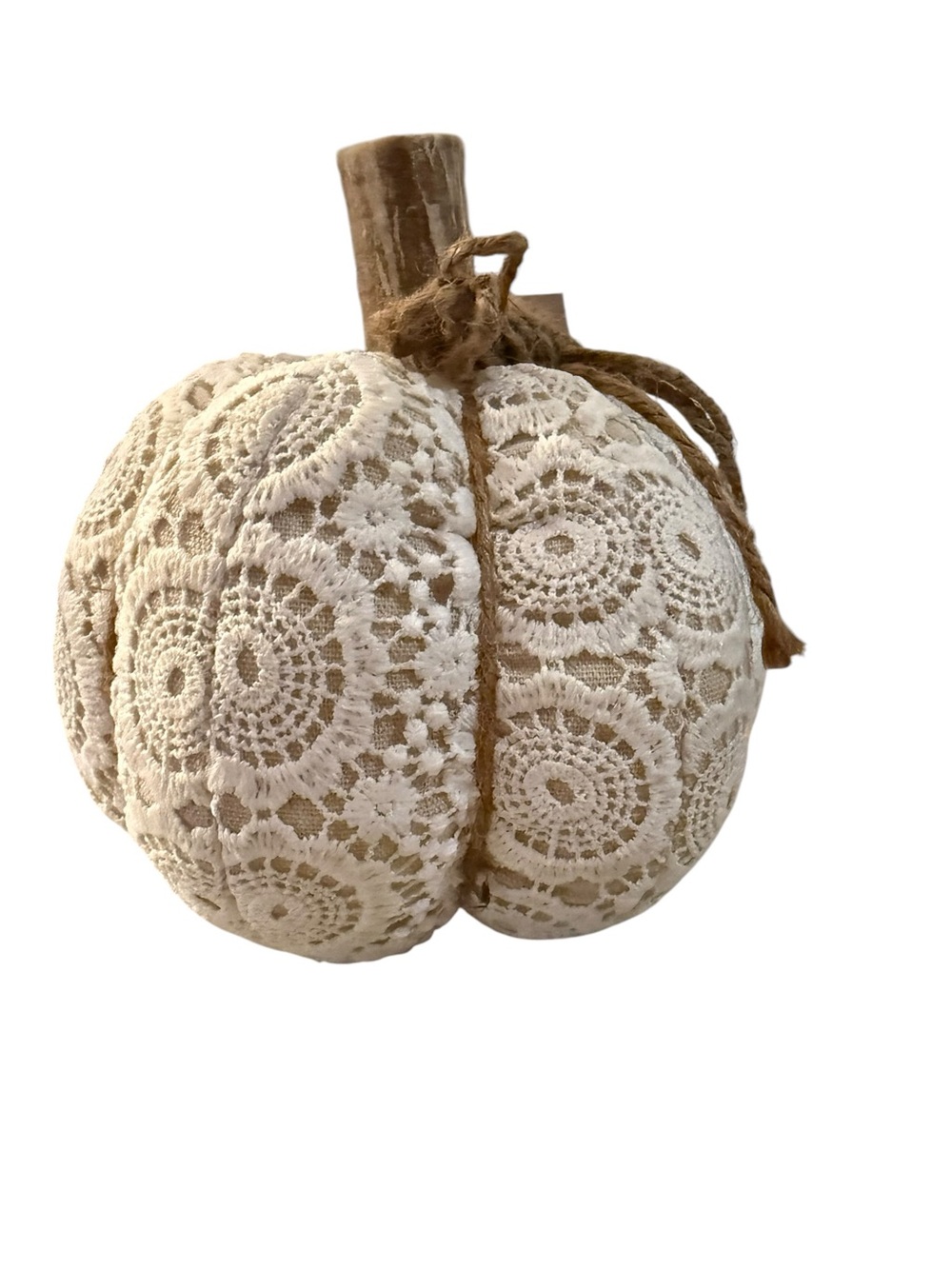 Cream Farmhouse Lace Pumpkin Crochet Jute Fall Decor - Picture 2 of 4
